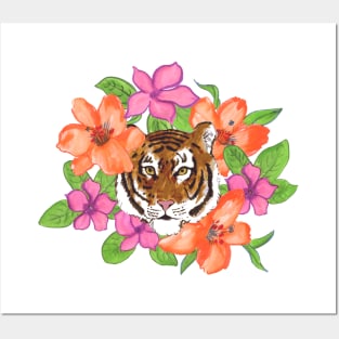 Floral Tiger Portrait Posters and Art